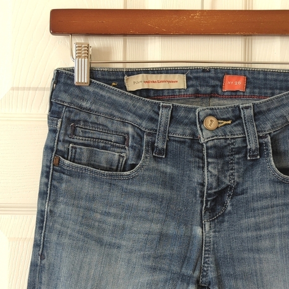 Pilcro Stet Distressed Patchwork Medium Wash Mid Rise Ankle Crop Skinny Jeans 26 - Picture 11 of 14